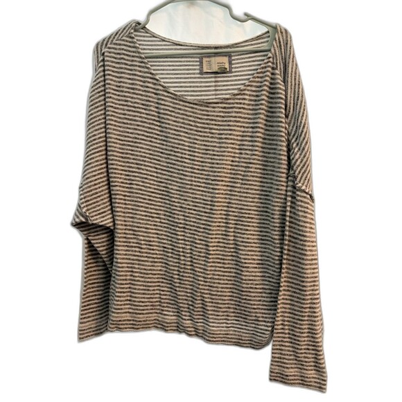Women’s Anthropologie Saturday Sunday Gray White Striped Knit Top Large L Cozy - Picture 1 of 4